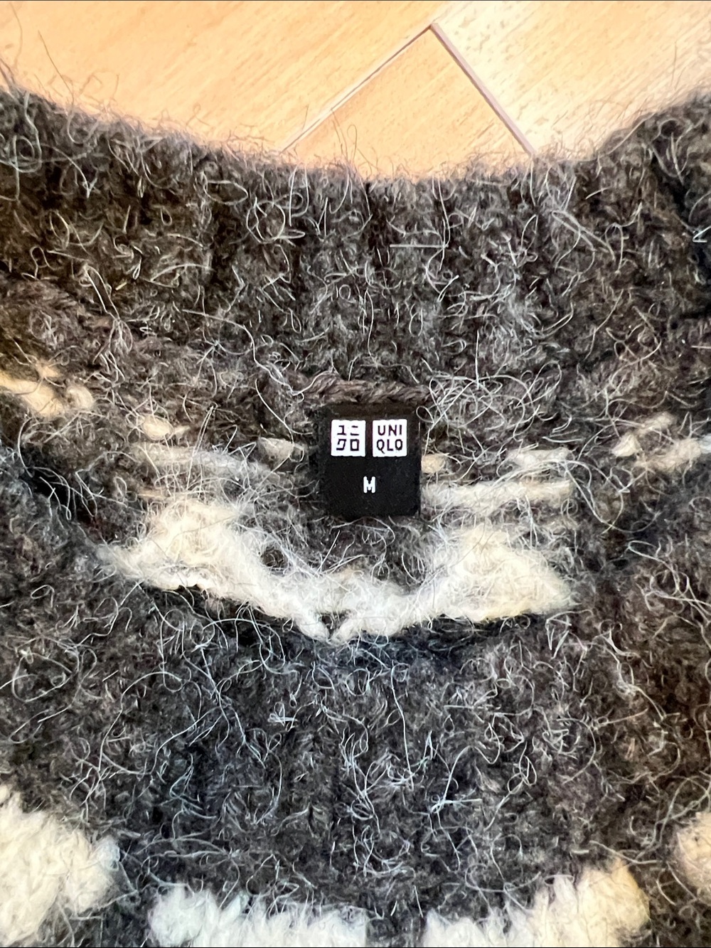 Women’s Uniqlo Nordic-Pattern Crewneck Sweater - Charcoal & Cream - Picture 2 of 5